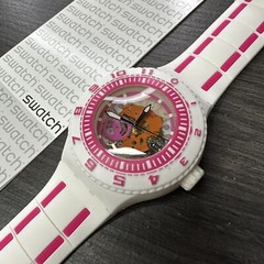 NEW✅SKELETON✅ SWATCH FEEL THE WAVE WHITE PINK SILICONE WATCH SUUW101