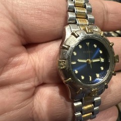 Working Fossil Date 28mm Blue Dial Two Tone Women Watch Quartz New Battery