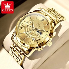 OLEVS Men’s Quartz Watch Red Face Luminous Watch Chronograph Wristwatch