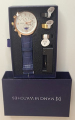 MANCINI QUARTZ MEN’S BLUE LEATHER WATCH WITH RINGS AND WATCH CASE