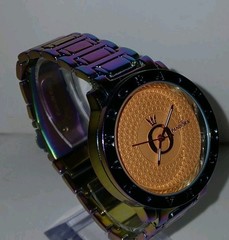 ​Pandora Quartz Wristwatch Womens Iridescent Rainbow Finish Textured Gold Tone