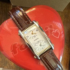 Fossil Vintage Dual Time Rectangle Dress Watch Quartz 24HR White Dial 24MMx44MM