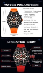MINI FOCUS Men’s Silicone Multifunction Chronograph Calendar Sports Quartz Watch