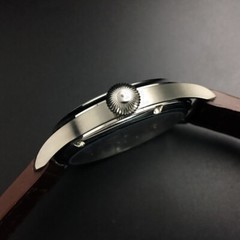 PARNIS 44mm Men Chinese 6497 Hand Winding Movement Vintage Watch Coffee Strap