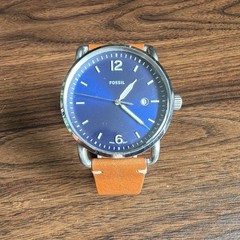 Fossil 1150 Men’s Quartz Watch 42mm Blue Dial Brown Leather Strap Date 5ATM