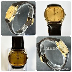 SEIKO Charriot 5P31-5160 Gold Tone Quartz Watch Genuine Leather Band