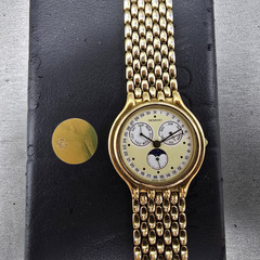 Movado Triple Calendar Moon Phase Watch Men 32mm White Dial Gold Tone NewBattery