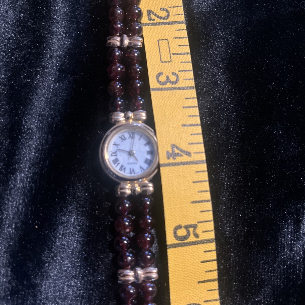 Vtg HMI Ladies 22mm Watch Gold Tone Crystal/Glass Garnet-like Beads – Never Used