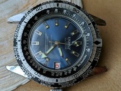 Vintage 1970’s Fabry 5 ATM World Time Diver w/Pristine Blue Dial,Red Date Wheel