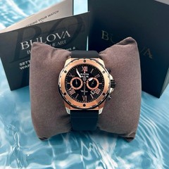 Bulova 98B104 Men’s Marine Star Black Dial Black Rubber Strap Quartz Watch