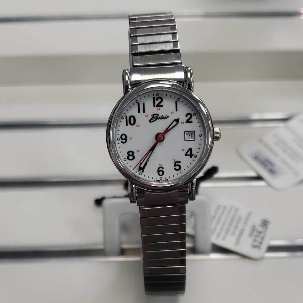 Belair Quartz Analog Wristwatch Silver Tone Metal Bracelet White Dial