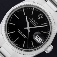 ROLEX MENS DATEJUST 16014 BLACK DIAL 18K WHITE GOLD STEEL OYSTER WATCH