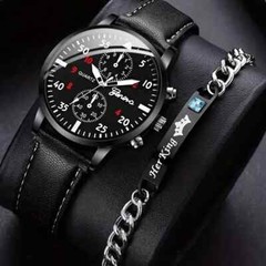 1pc Alloy Round Men’s Quartz Watch & 1pc Bracelet Men’s Accessories