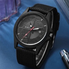 Mens Military Sports Woven Nylon Strap Simple Calendar Quartz Analog Wrist Watch