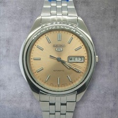 SEIKO5 Automatic SNXA11 Salmon Pink Day Date with Transparent Back
