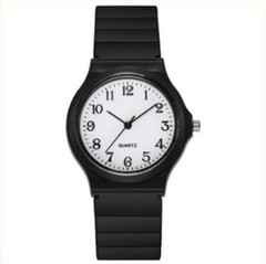 Minimalist Analog Quartz Watch Silent Low Noise Student Exam Black Strap White