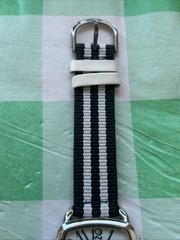 Women’s Silver Tone Black And White Band Quartz Watch
