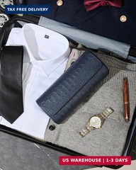 Classic 3 Watch Travel Case- Men’s Portable Croc-Embossed Leather Watch & Access