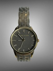 ANNE KLEIN Womens Gold Tone Gray Dial 36mm Quartz Watch Clear Gray Band Y121E/3