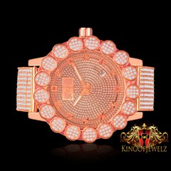 Flower Bezel Custom Rose Gold Tone Full Icy Real Diamond Dial Men IceHouse Watch