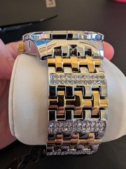 Elgin Mens Watch FG9100 Two Tone Gold Silver Champagne Dial Crystal Date Box NIB