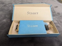 Stauer Metropolitan #17961 Japan Movt Genuine Black Leather NIB Blue Hands