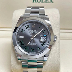 Rolex Datejust Automatic Date Gray/Green Roman Dial Smooth Bezel Box Papers