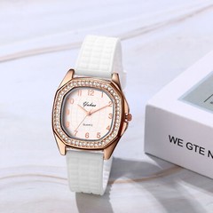 Women Girls Rhinestone Square Dial Jelly Silicone Band Quartz Analog Wrist Watch