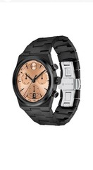 Watch Movado Bold Mens 42mm Black Stainless Steel Rose Gold Dial Chronograph