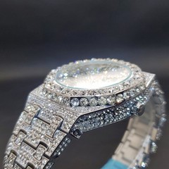 Luxury Hip Hop Ice out Men’s Watch Iced Bling VVS Silver Waterproof Diamond Date