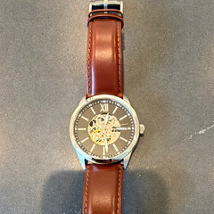 Fossil Men’s Skeleton Black Dial Analog Wristwatch Brown Leather Strap