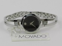Movado Women’s Swiss Amorosa Diamond-Accent Stainless Steel Bangle Watch NO BOX