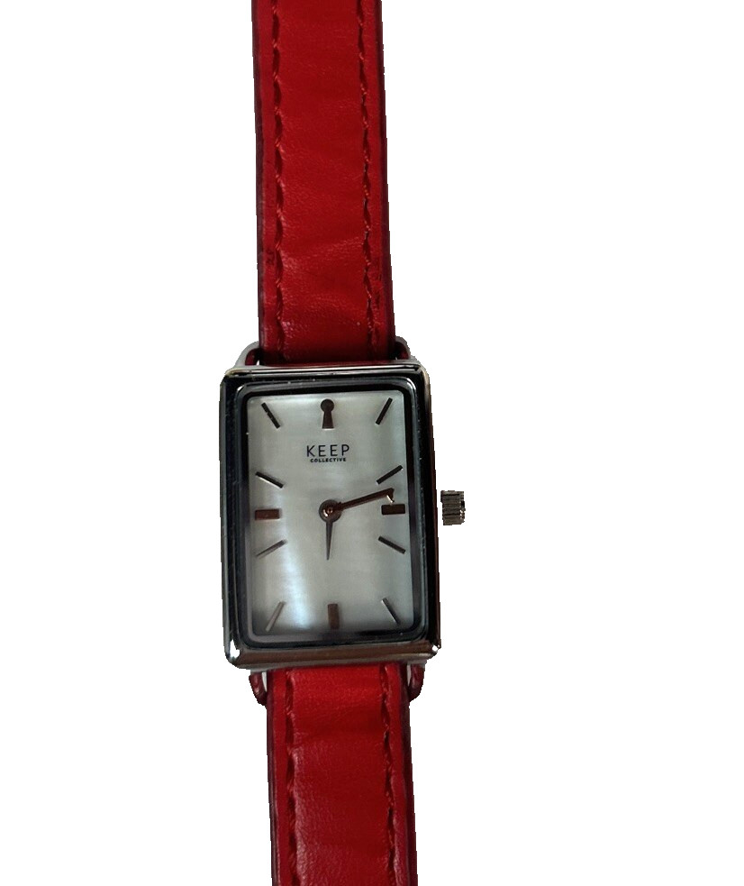 Keep Collective Women’s 7.5” Silvertone Watch New Battery Red Band Charm