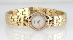 NEW YEMA by Seiko YM 874 Women’s Vintage Goldtone Quartz CZ Watch in Wooden Box