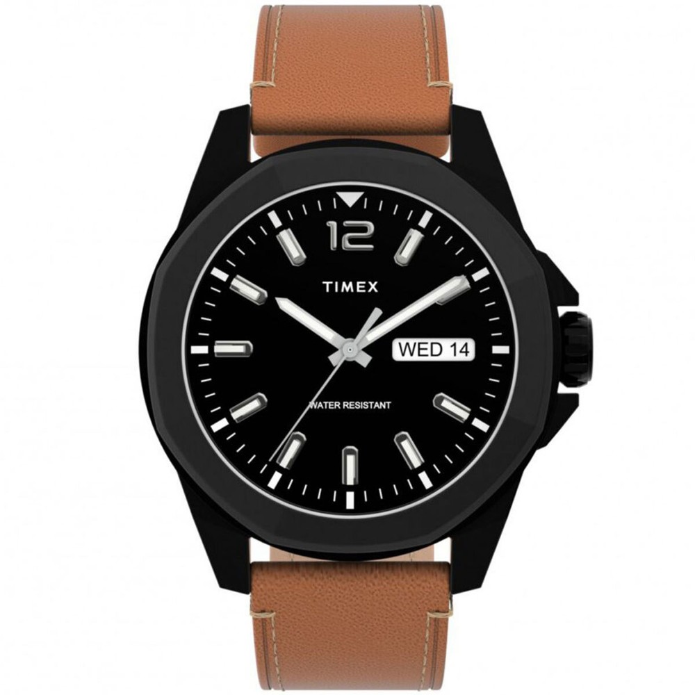 Timex Men’s Watch Essex Avenue Quartz Black Dial Brown Leather Strap TW2U15100VQ