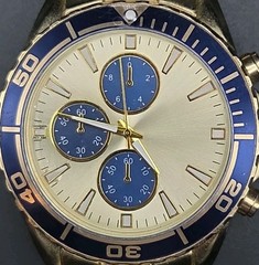 VTG Accutime 47mm All SS Gold Tone Japan Quartz Watch Rotating Bezel New Battery
