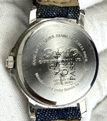 Hello Kitty Sanrio Silver Tone Cheerleader Watch w Denim Band NEW BATT