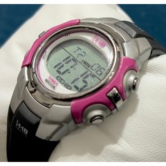 Timex 1440 Sports Digital Watch 35mm Pink Silver WR50M Indiglo Alarm Chronograph