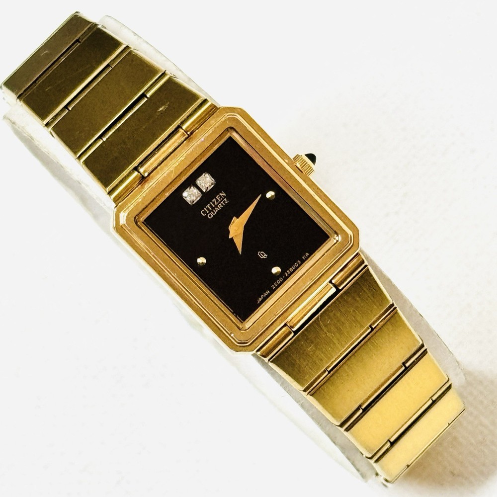 Vintage Citizen Ultra Thin 5.5″ MAX Women’s Gold Black Diamond Watch 2200-224434
