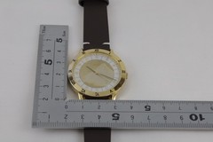 Hokusai Mt. Fuji Motif Quartz Watch 38mm Gold Dial with Zodiac Kanji Japan Made