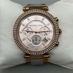 Michael Kors Parker MK-5896 Women Watch Rose Gold Tone Chrono New Battery 6″