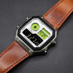 CASIO AE-1200WHD. Royale Watch Mod. Leather Strap. Negative Display. Silver Dial
