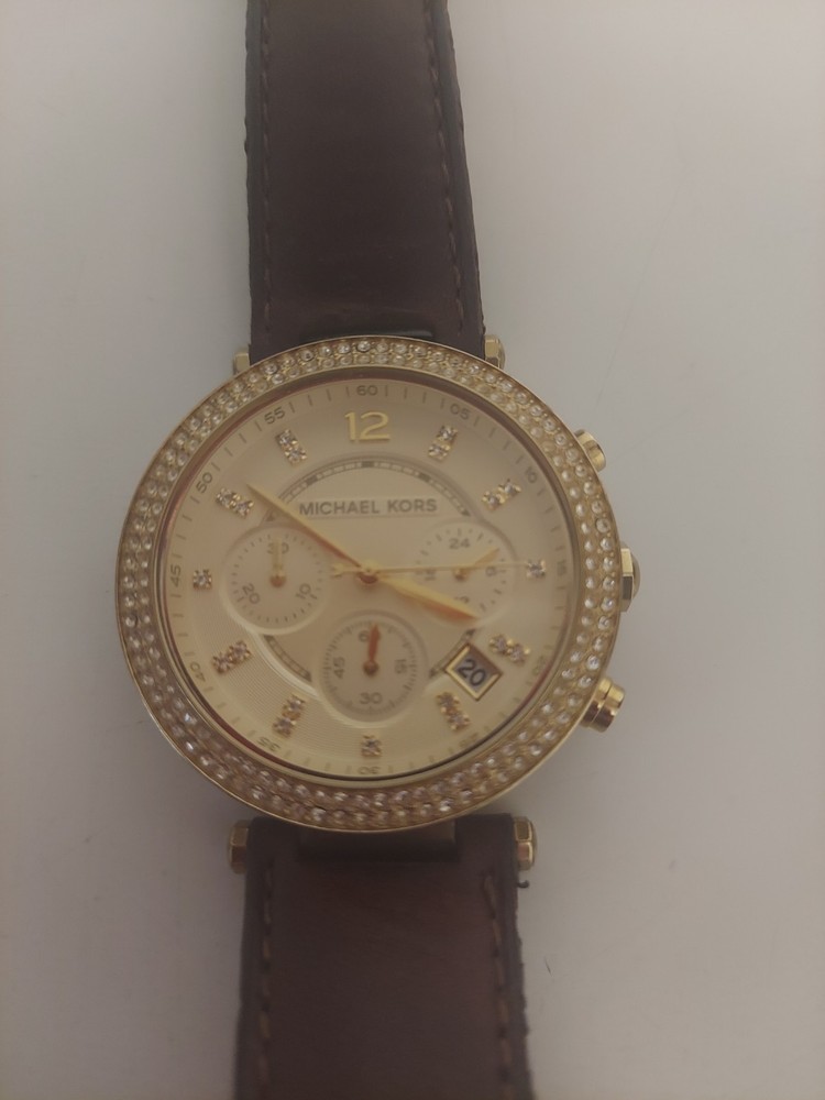 Michael Kors Parker MK2249 Women’s Brown Leather Strap Analog Watch *New Battery