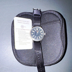 Maratac GMT 44mm Titanium Quartz GMT Watch Black Dial Black NATO Nylon Strap