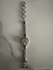 Vintage Ginger Snap Jewelry Adjustable Silver Tone Bracelet + Enamel GS Charm