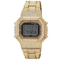 DIGITAL WATCH ICED STAINLESS STEEL BLING SIMULATED DIAMOND METAL BAND DATE ALARM