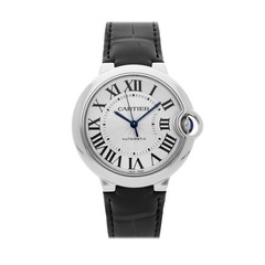 Cartier Ballon Bleu Steel Auto 36mm Silver Dial Black Strap Watch W69017Z4