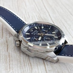 Bulova Marine Star Blue Dial Silicone Leather Men Chronograph 96B287 Watch 43mm