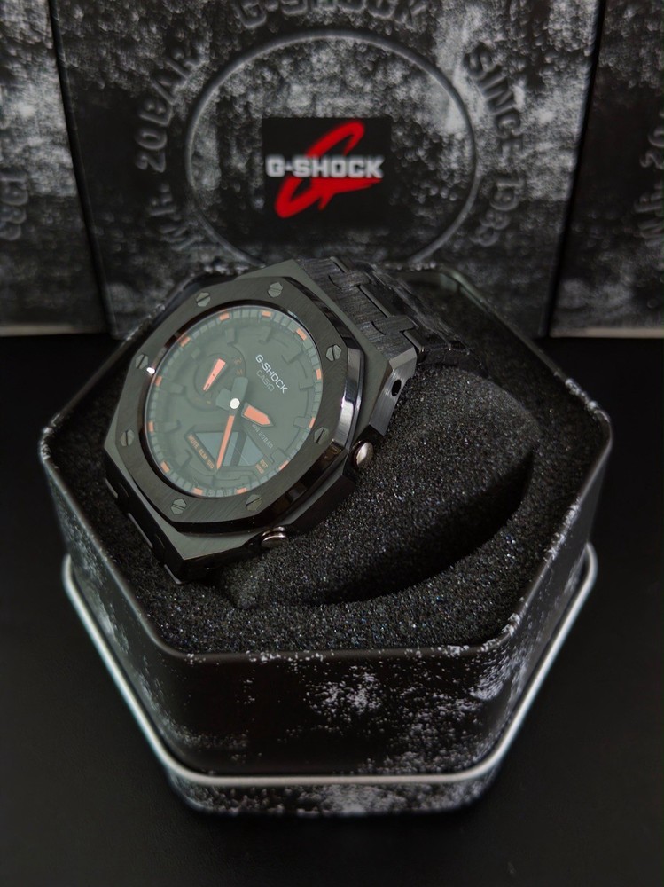 Casio GA-2100 G-Shock Watch – Sandblasted Black Case Mod – Black Dial
