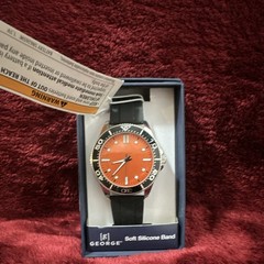 George Orange Dial Unisex Casual Wristwatch Black Silicone Band Silver Case